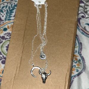 Silver Bull and Eye Pendant Necklace